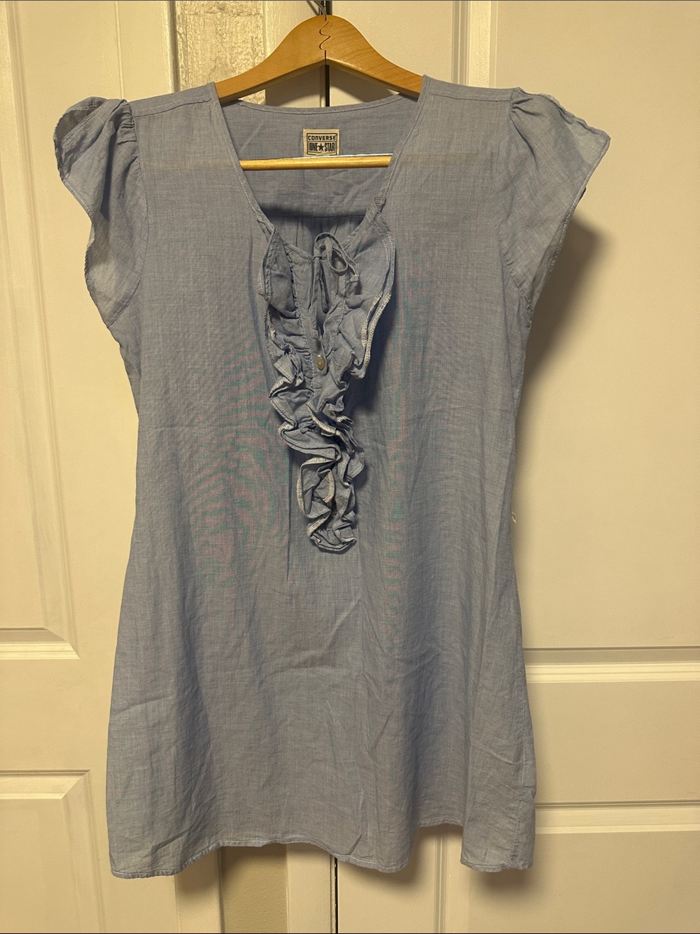 Converse Pale Blue Ruffle-Front Women's Tunic